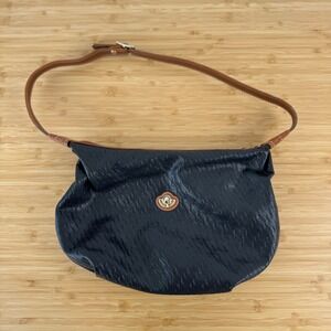 VTG! Saddle River Black Textured Leather‎ Shoulder Bag Hobo Purse Made in Macau